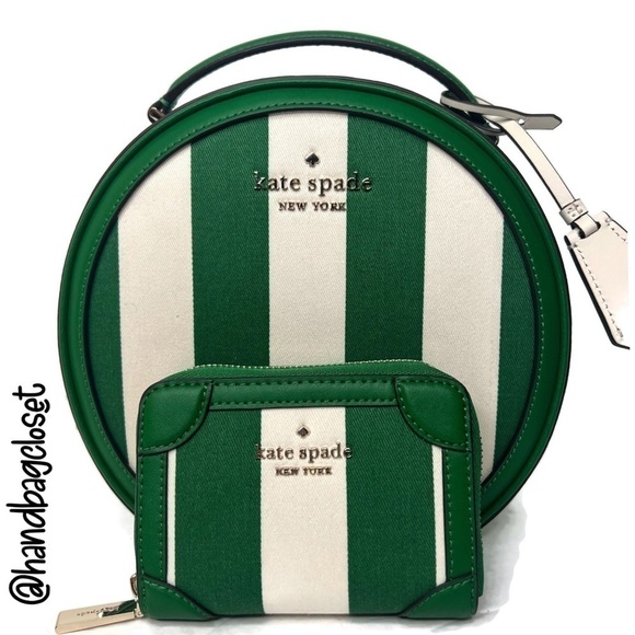 Kate Spade Traveler Canteen Crossbody Bag Green Even Stripe Jacquard K6119 KS141 - Picture 7 of 16